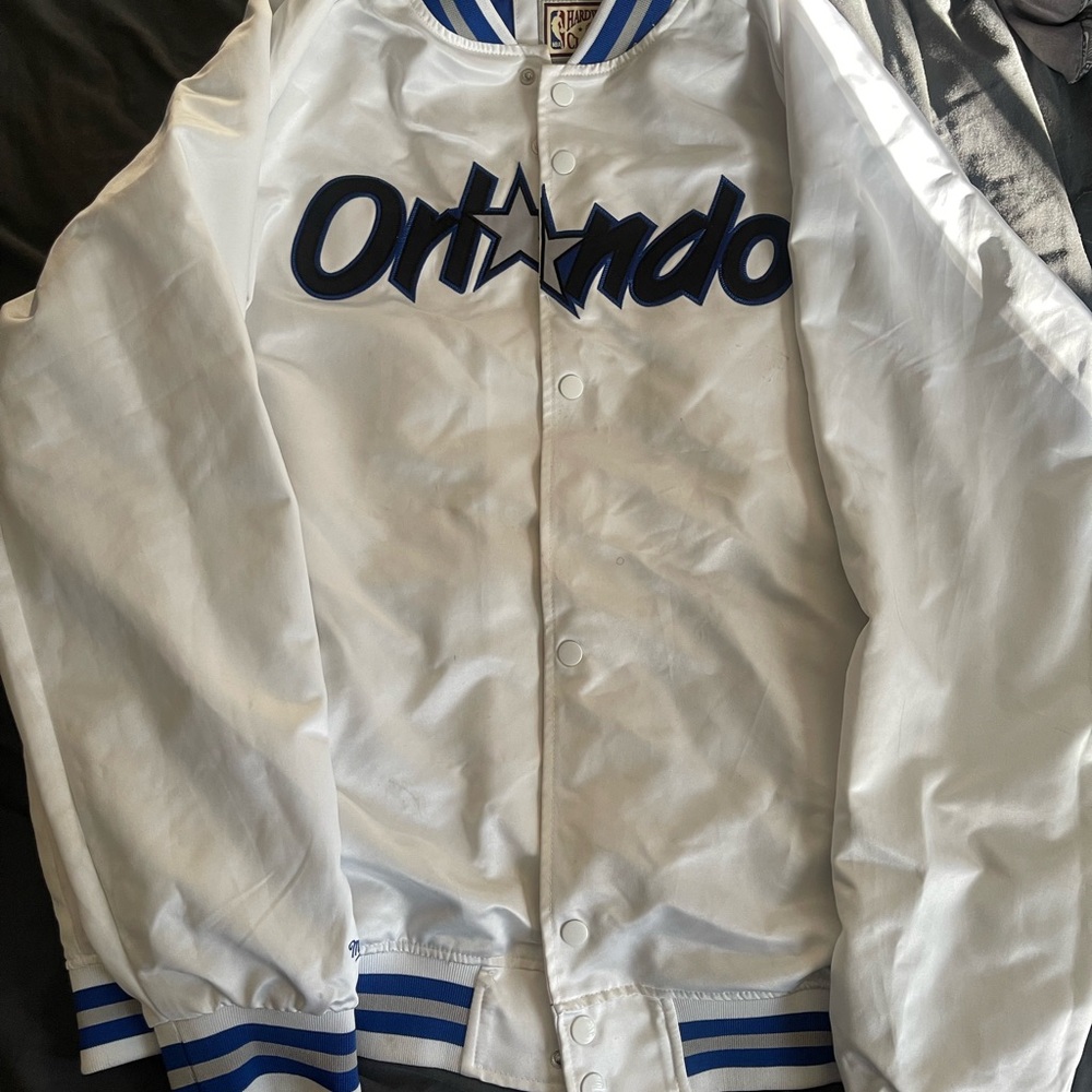 Mitchell & Ness White and Blue Bomber Jacket